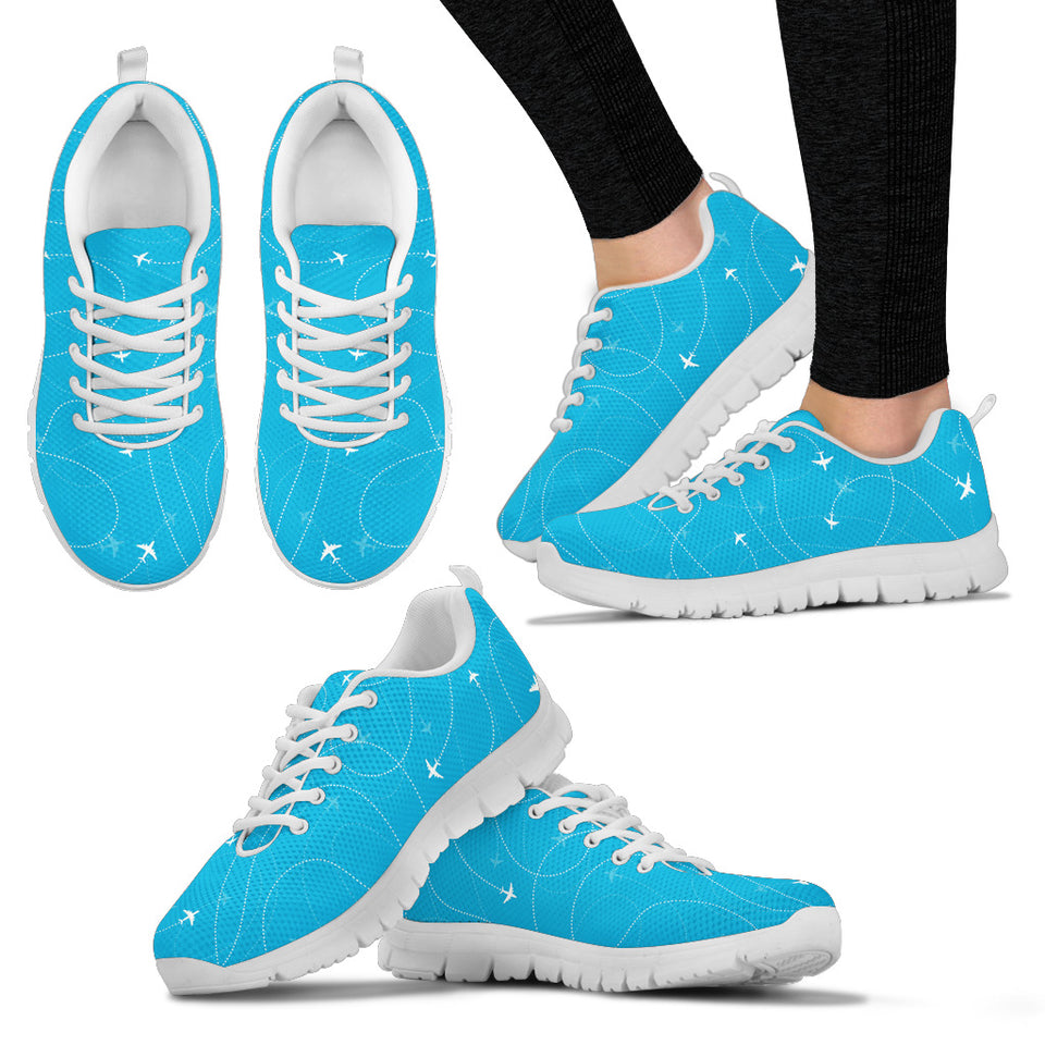 Airplane Destinations Blue Background Women'S Sneaker Shoes