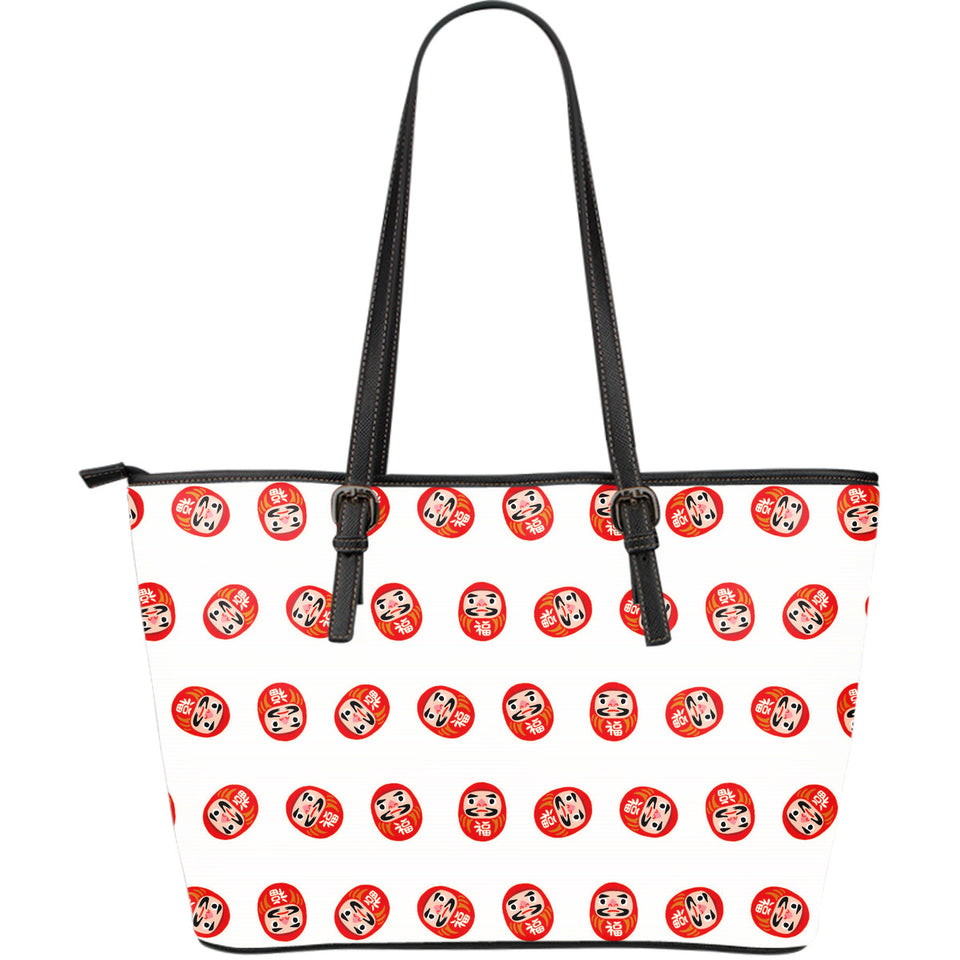 Daruma Japanese Wooden Doll Pattern Large Leather Tote Bag
