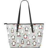 Cute Penguin Christmas Pattern Large Leather Tote Bag