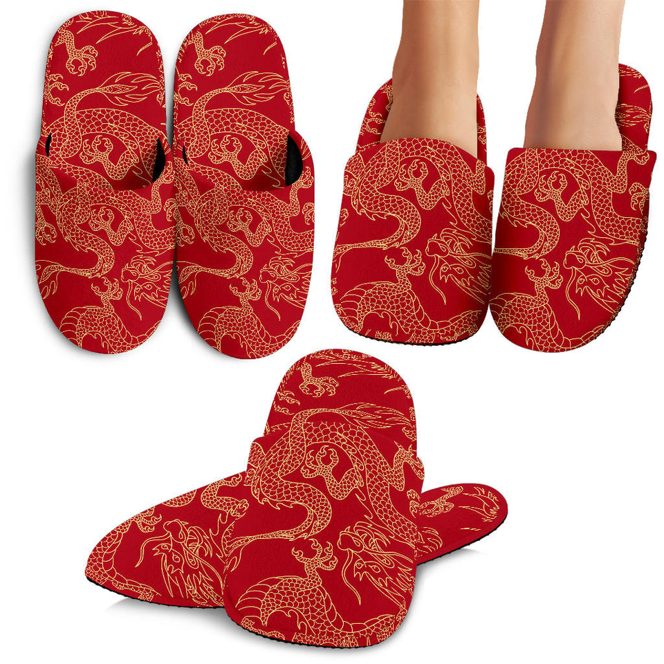 Gold Dragons Red Background Slippers