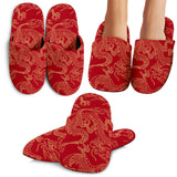 Gold Dragons Red Background Slippers