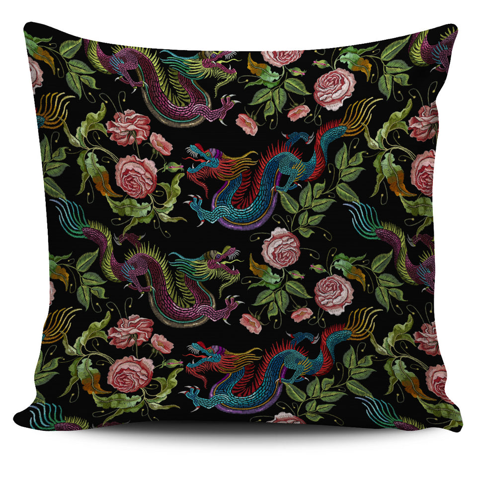 Dragons Flower Pattern Pillow Cover