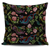 Dragons Flower Pattern Pillow Cover