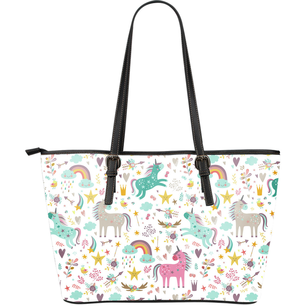 Colorful Unicorn Pattern Large Leather Tote Bag