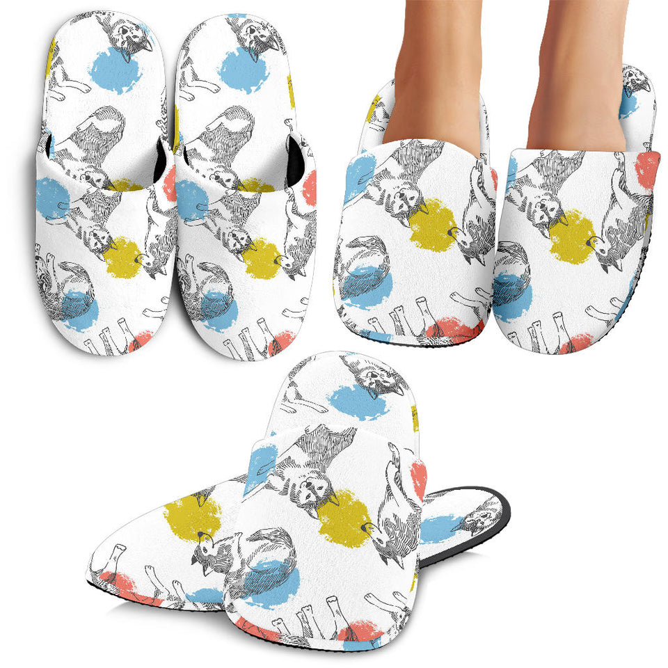 Siberian Husky And Colorful Circle Pattern Slippers