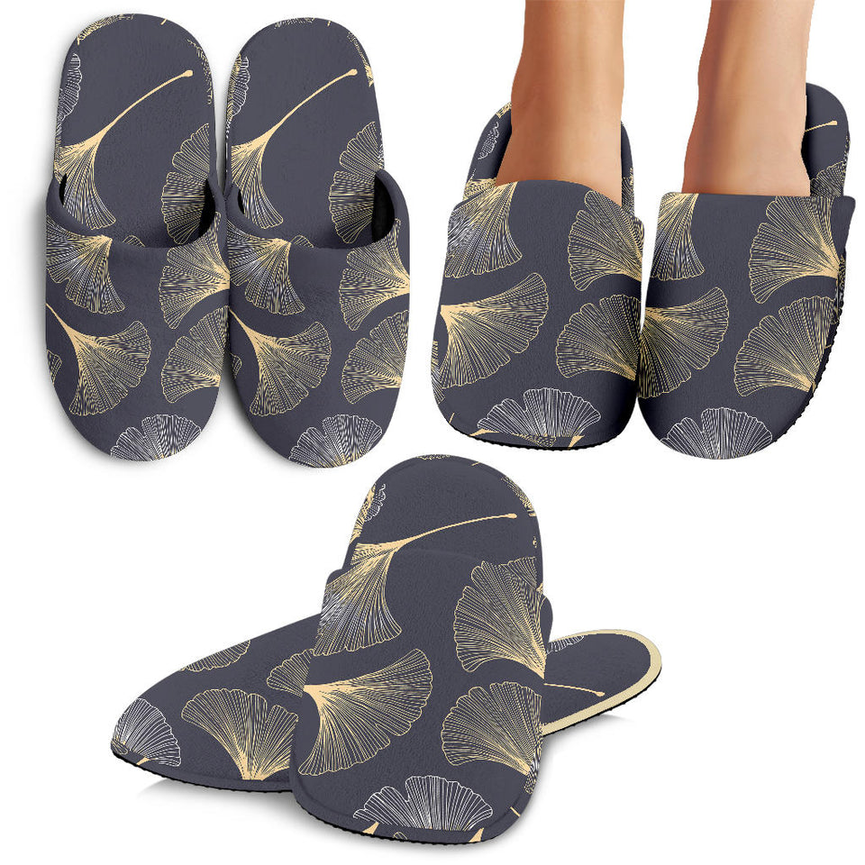 Gold Ginkgo Leaves Slippers