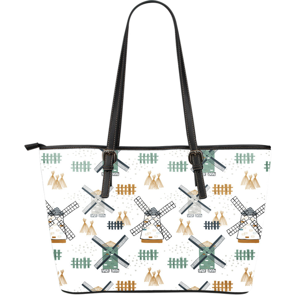 Windmill Pattern Large Leather Tote Bag