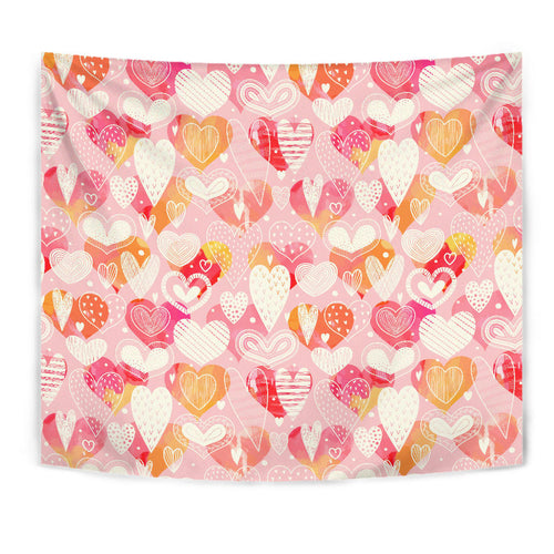 Hand Drawn Heart Design Pattern Wall Tapestry