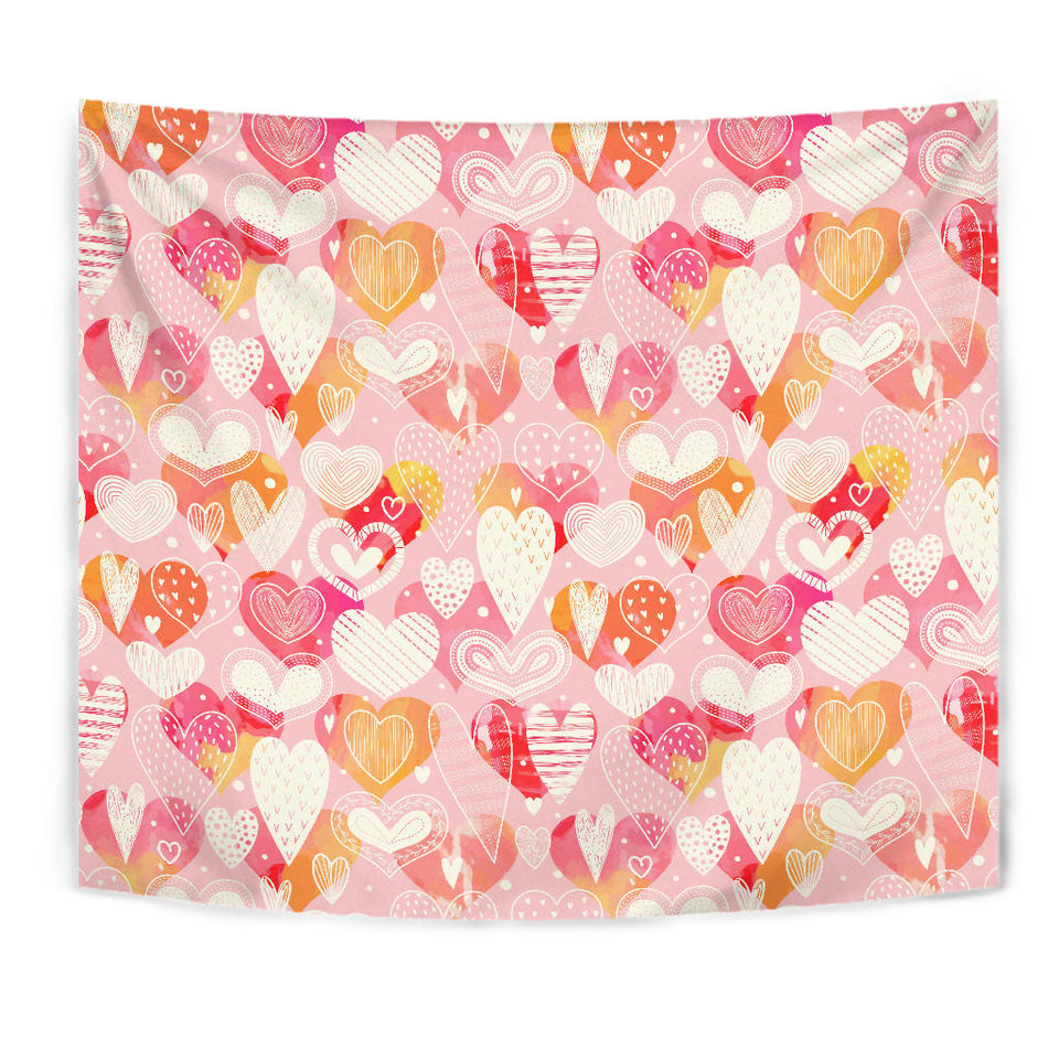 Hand Drawn Heart Design Pattern Wall Tapestry