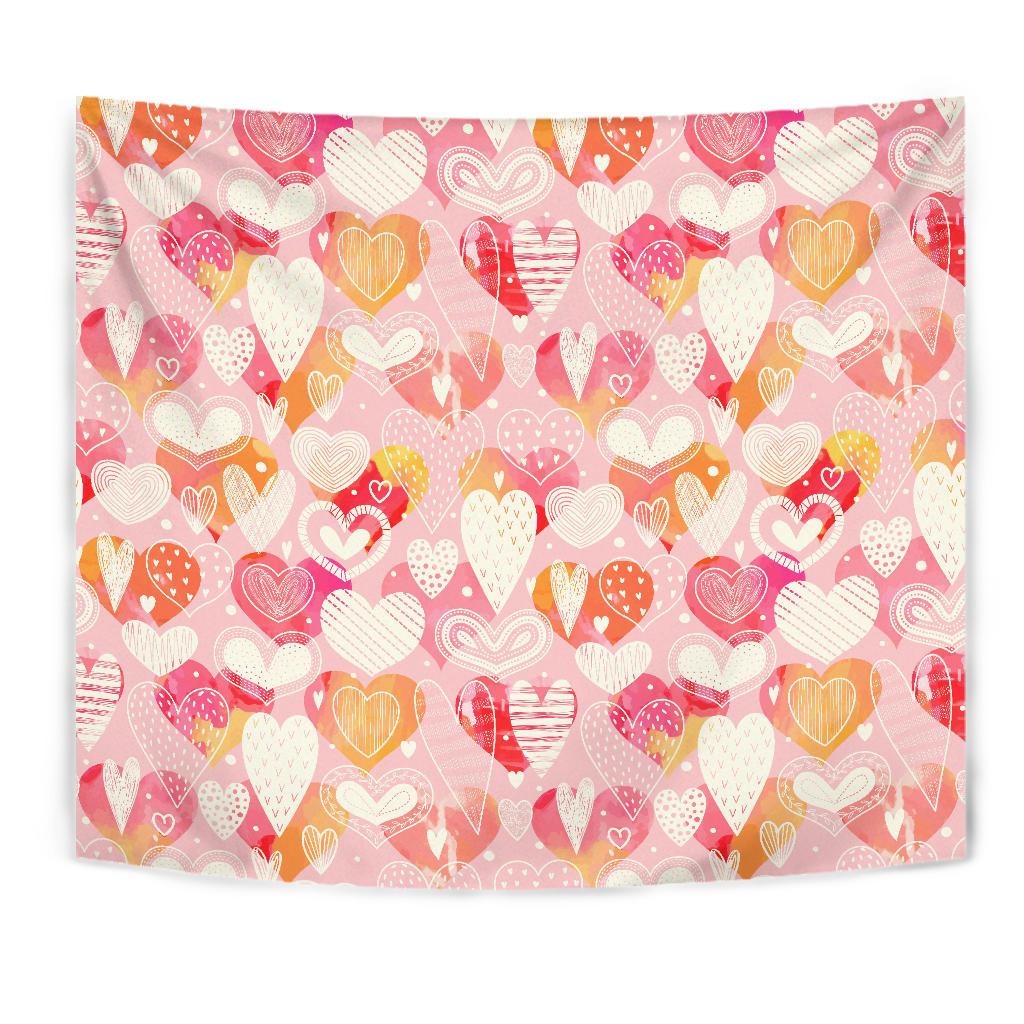 Hand Drawn Heart Design Pattern Wall Tapestry