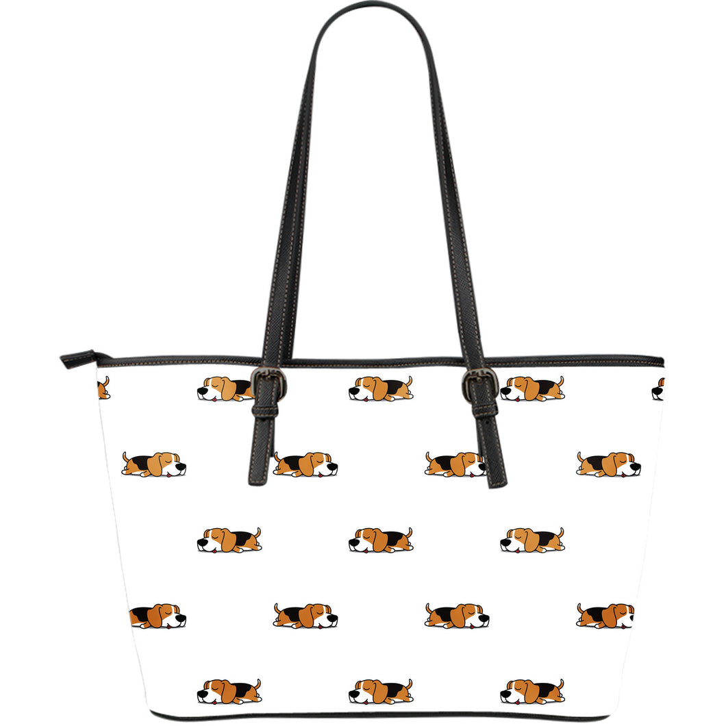 Cute Beagle Dog Sleeping Pattern Large Leather Tote Bag