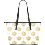 Gold Ornamental Lotue Waterlily Symbol Pattern Large Leather Tote Bag