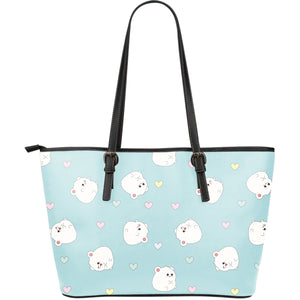 White Cute Hamsters Heart Pattern Large Leather Tote Bag