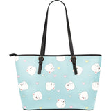 White Cute Hamsters Heart Pattern Large Leather Tote Bag