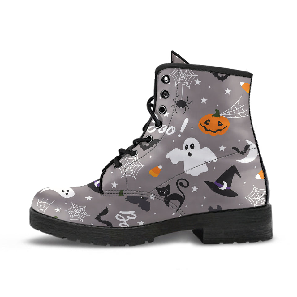 Halloween Design Pattern Leather Boots
