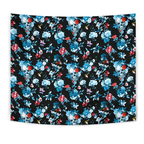 Skull Flower Roses Leave Pattern Wall Tapestry