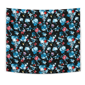 Skull Flower Roses Leave Pattern Wall Tapestry