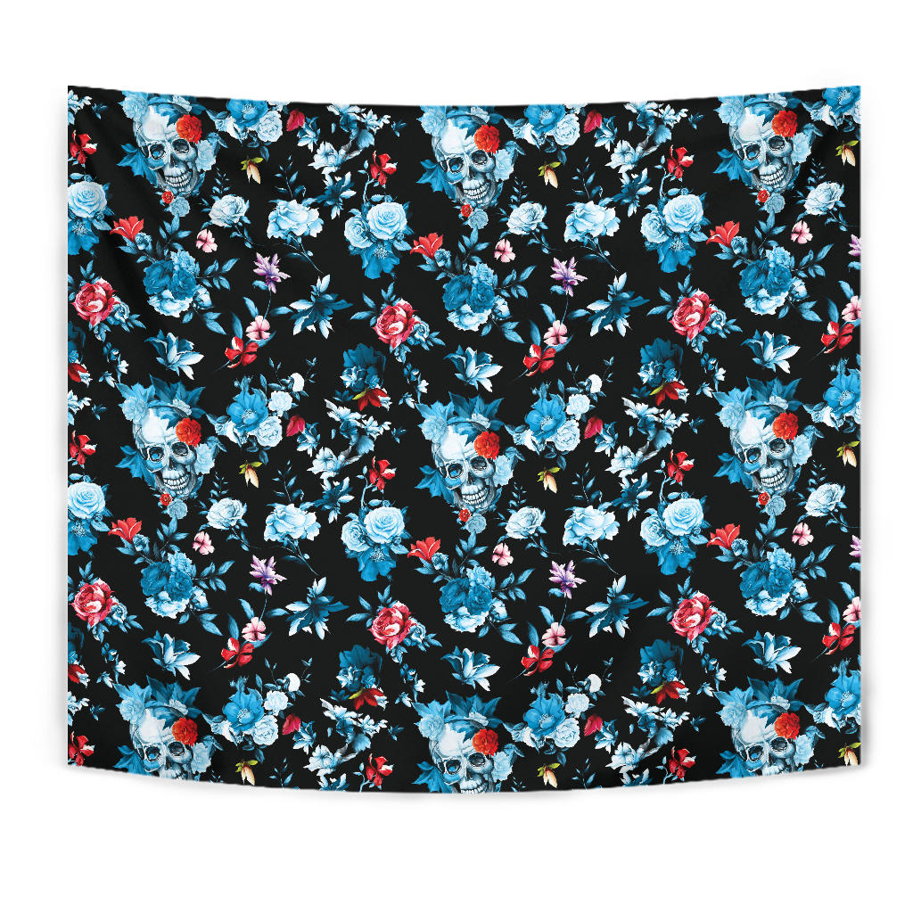 Skull Flower Roses Leave Pattern Wall Tapestry