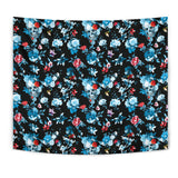 Skull Flower Roses Leave Pattern Wall Tapestry