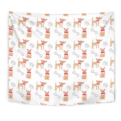Chihuahua Bone Paw Pattern Wall Tapestry