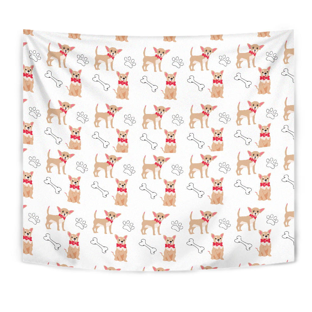 Chihuahua Bone Paw Pattern Wall Tapestry