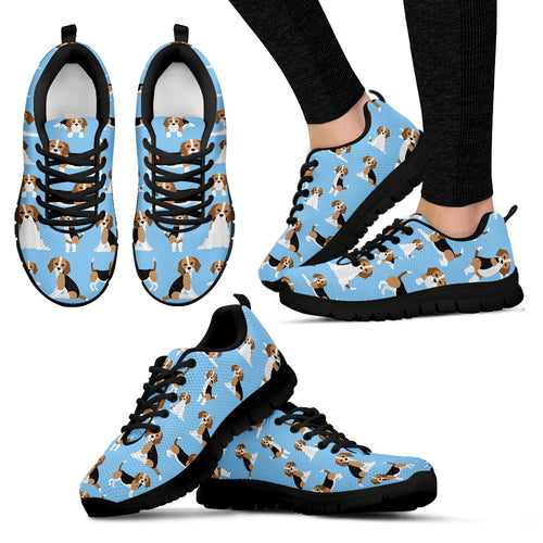 Beagle Dog Blue Background Pattern Women'S Sneaker Shoes