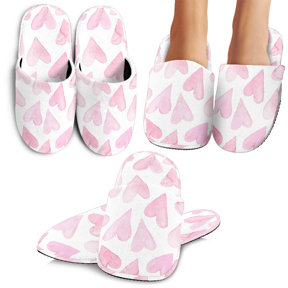 Watercolor Pink Heart Pattern Slippers