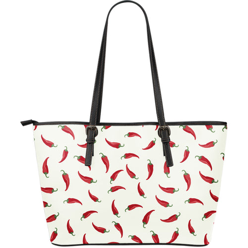 Chili Peppers Pattern Large Leather Tote Bag