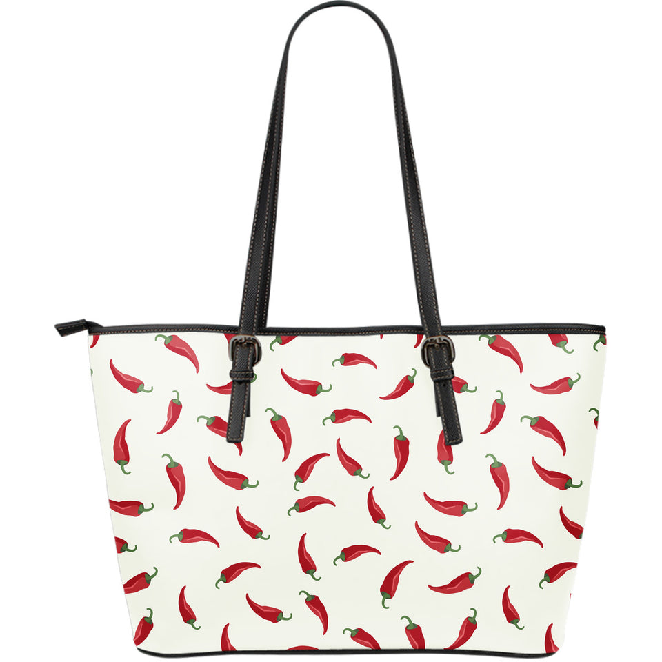 Chili Peppers Pattern Large Leather Tote Bag