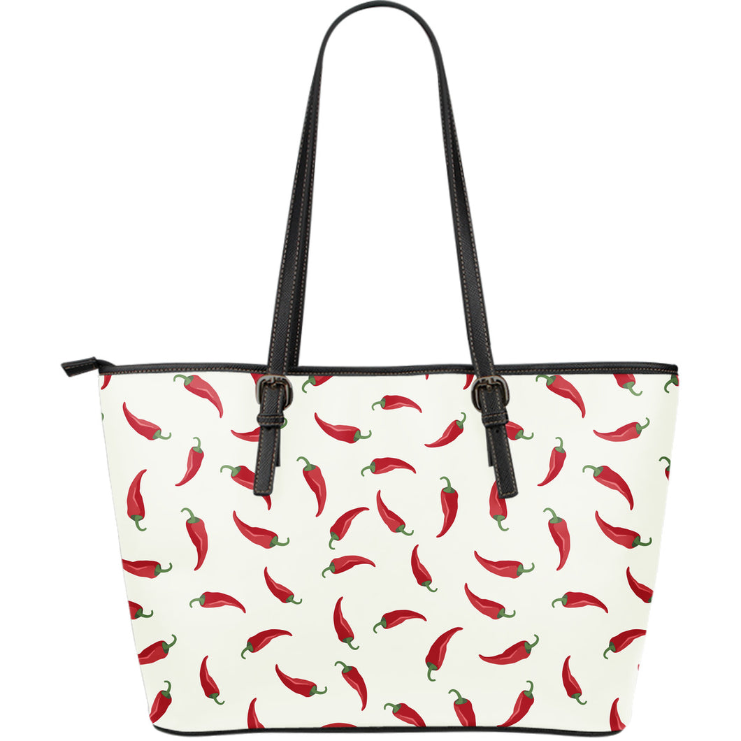 Chili Peppers Pattern Large Leather Tote Bag