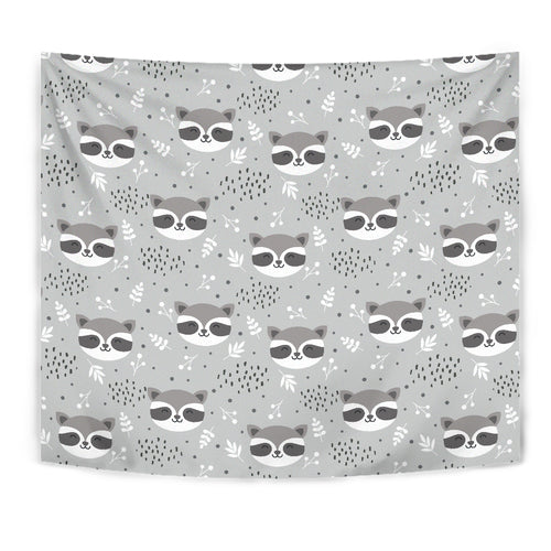 Cute Raccoons Leaves Dot Wall Tapestry