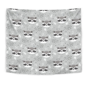 Cute Raccoons Leaves Dot Wall Tapestry