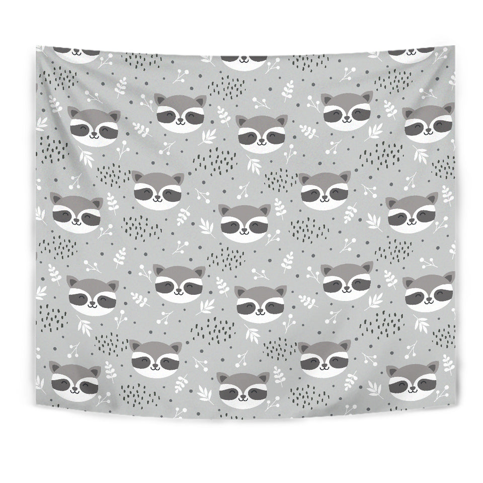 Cute Raccoons Leaves Dot Wall Tapestry