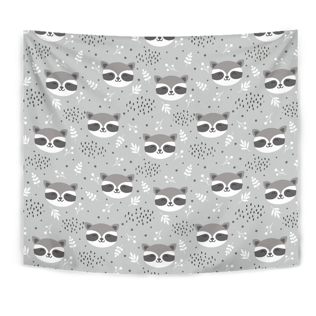 Cute Raccoons Leaves Dot Wall Tapestry
