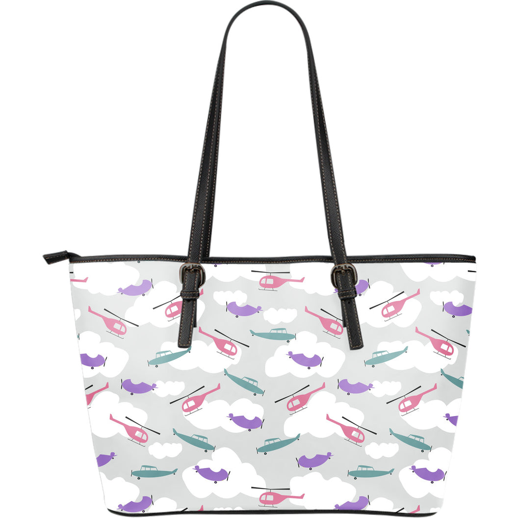 Helicopter Plane Pattern Large Leather Tote Bag