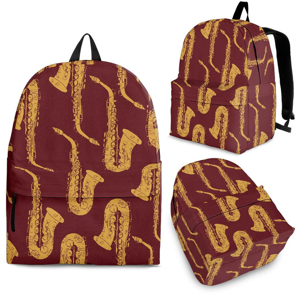 Hand Drawn Gold Saxophone Red Background  Backpack