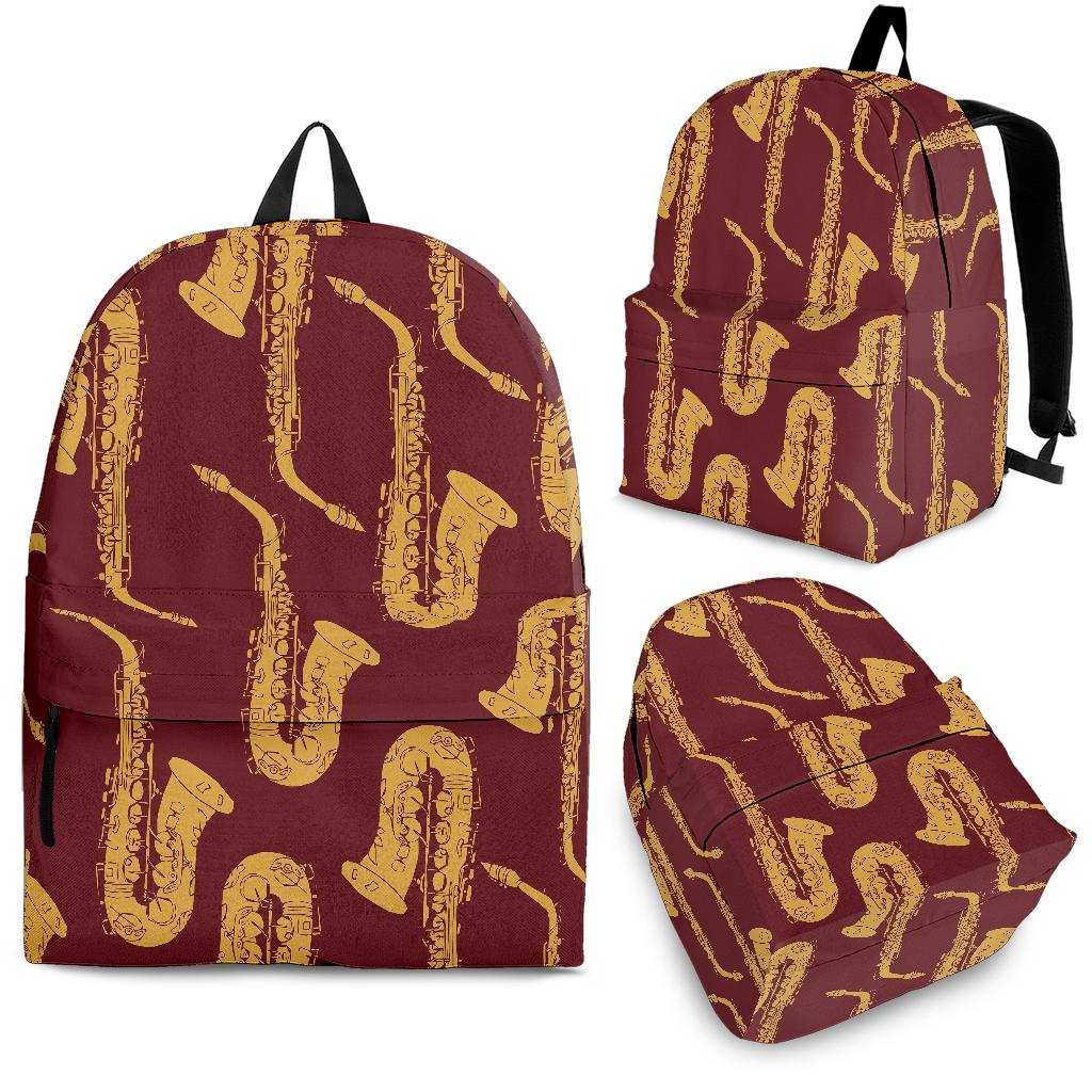 Hand Drawn Gold Saxophone Red Background  Backpack