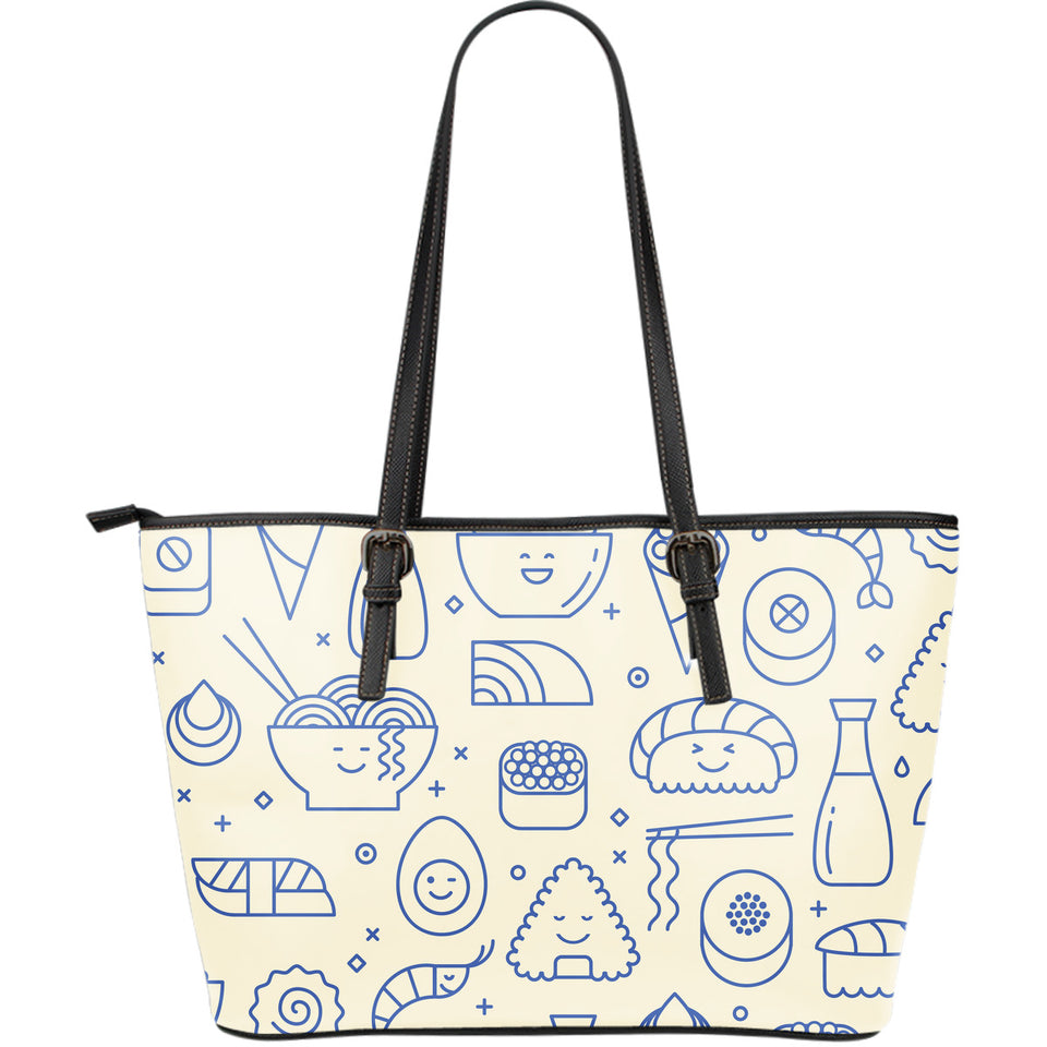 Cute Sushi Icon Pattern Large Leather Tote Bag