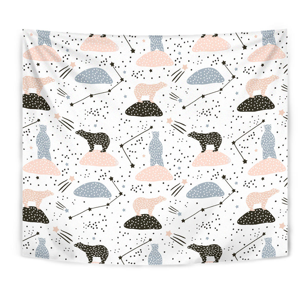 Polar Bears Star Poka Dot Pattern Wall Tapestry