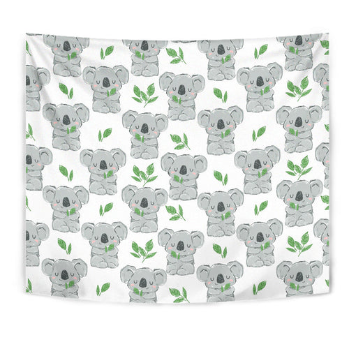 Hand Drawn Koala Leaves Pattern Wall Tapestry