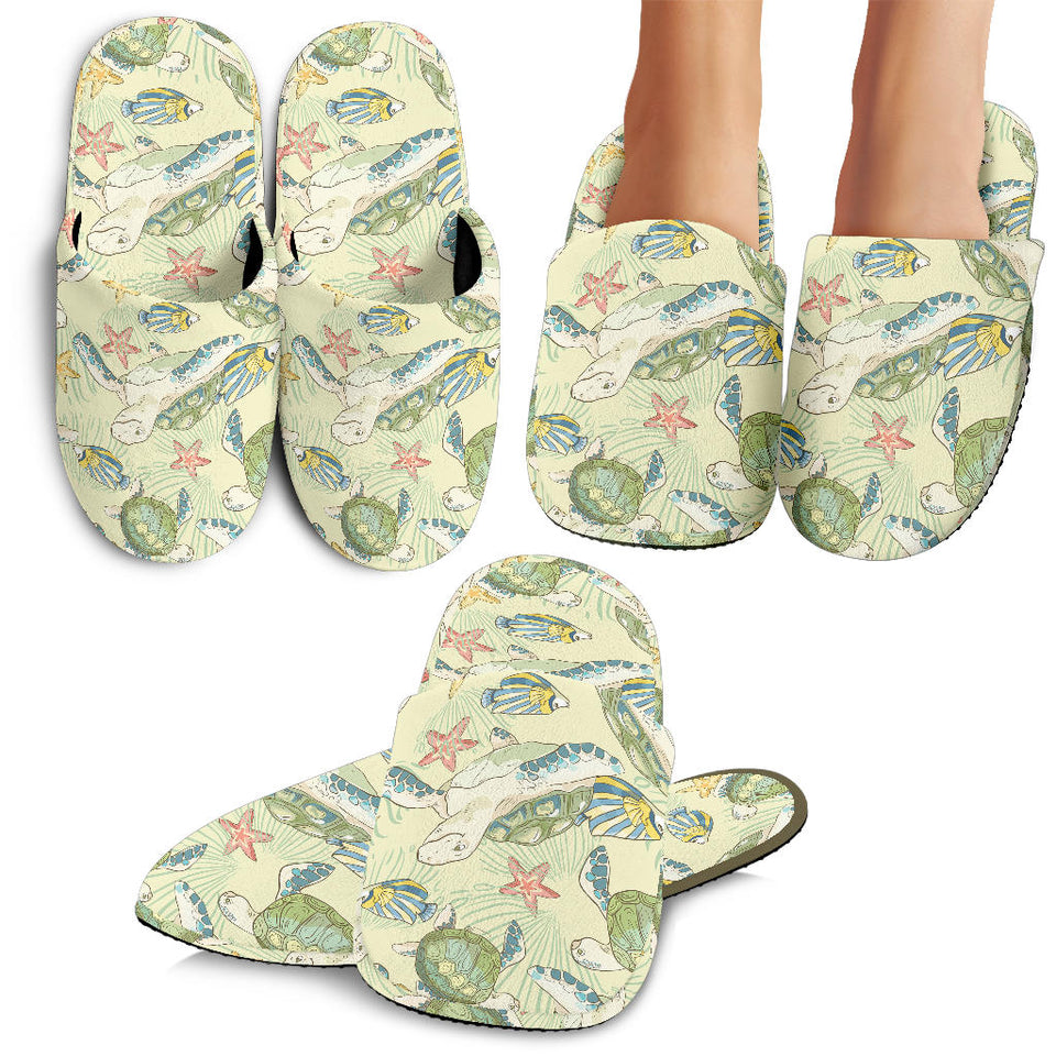 Hand Drawn Sea Turtle Fish Pattern Slippers
