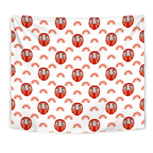 Daruma Japanese Wooden Doll Design Pattern Wall Tapestry