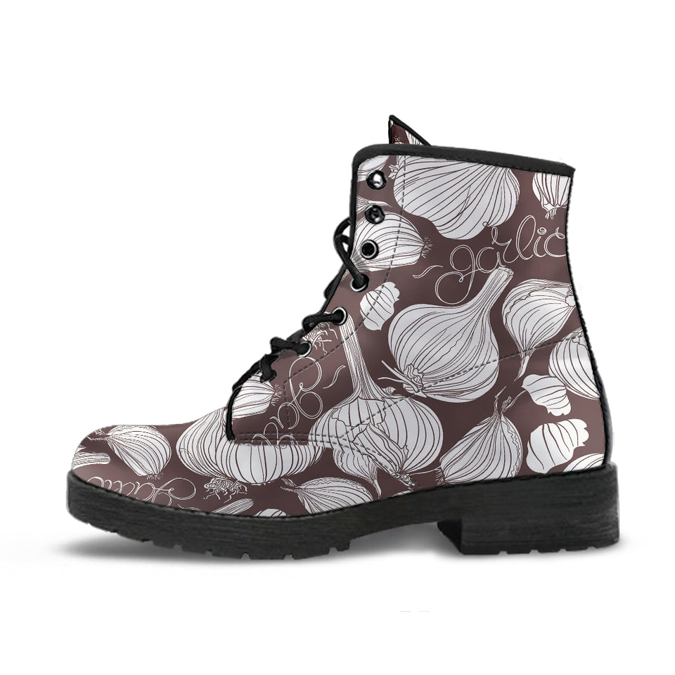 Garlic Bulb Dark Background Leather Boots