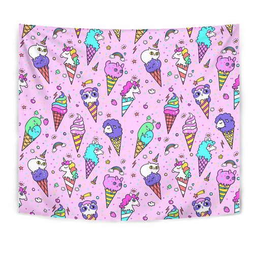 Cute Ice Cream Cone Animal Pattern Wall Tapestry