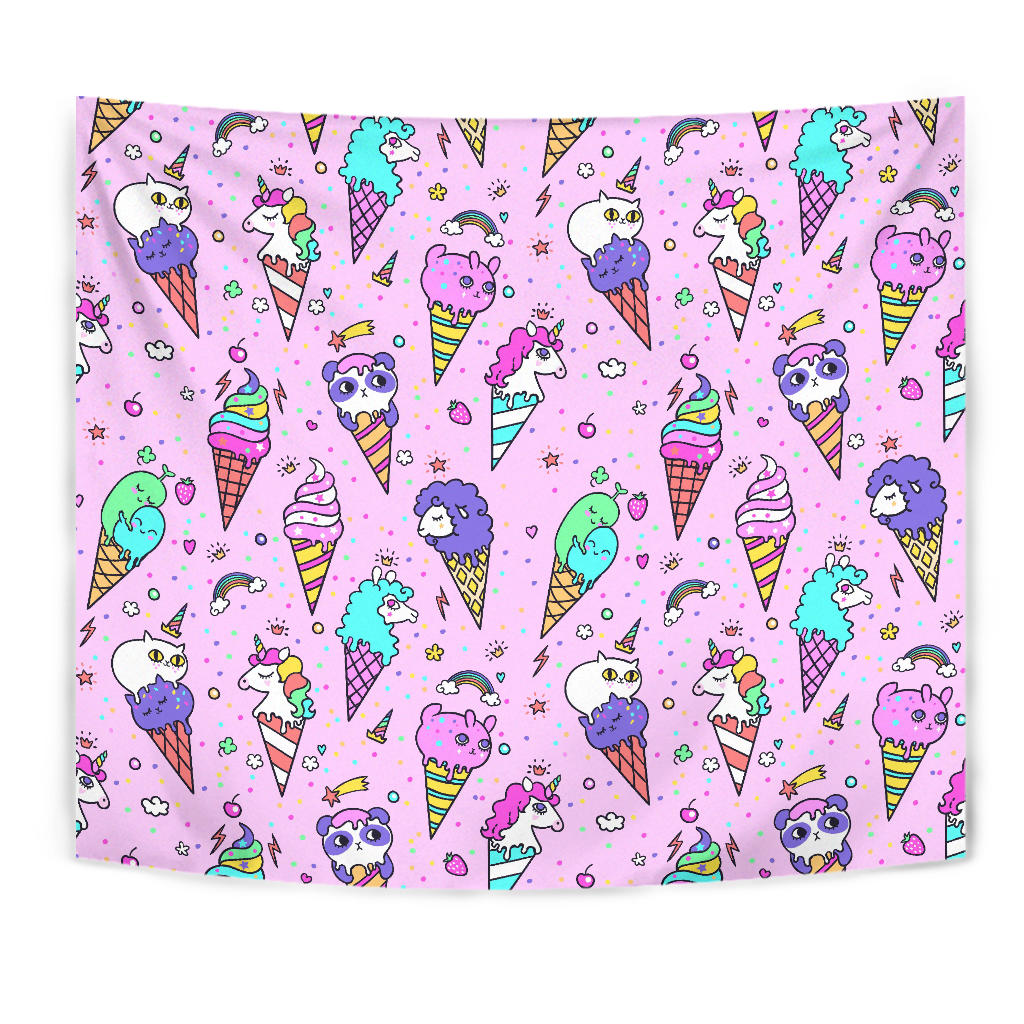 Cute Ice Cream Cone Animal Pattern Wall Tapestry