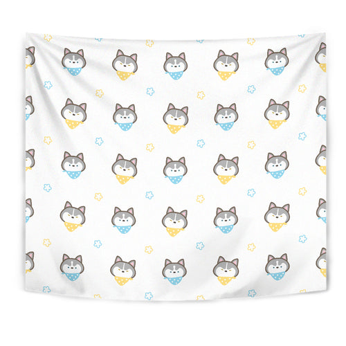 Cute Siberian Husky Pattern Wall Tapestry