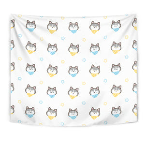 Cute Siberian Husky Pattern Wall Tapestry