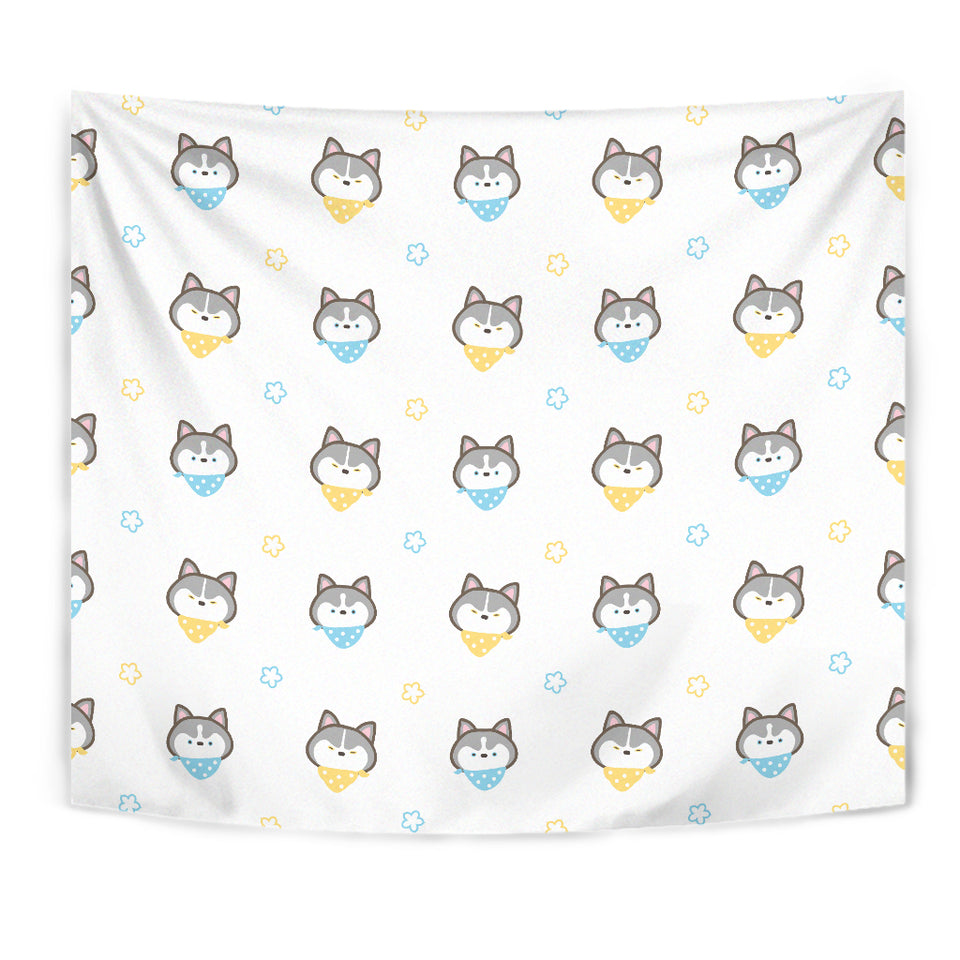 Cute Siberian Husky Pattern Wall Tapestry