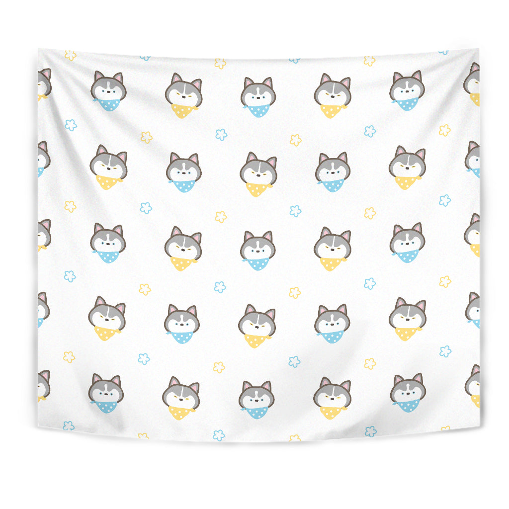 Cute Siberian Husky Pattern Wall Tapestry
