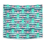 Cute Octopuses Heart Striped Background Wall Tapestry